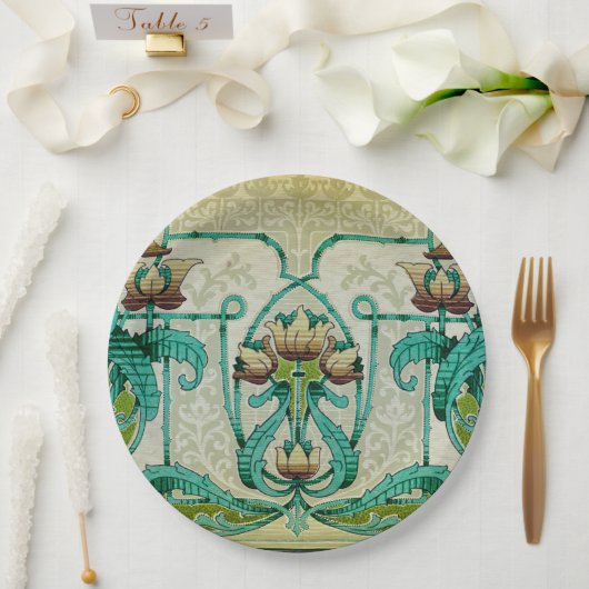 Art Nouveau Art Acanthus Leafs Bouquet Blume Pappteller (Hochzeit)