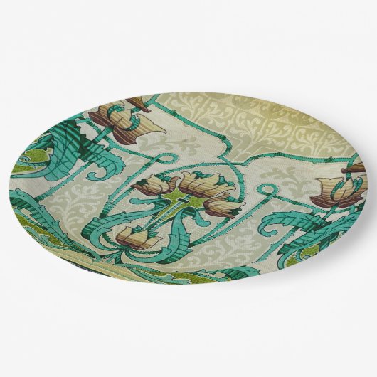 Art Nouveau Art Acanthus Leafs Bouquet Blume Pappteller (Schrägansicht)