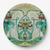 Art Nouveau Art Acanthus Leafs Bouquet Blume Pappteller (Vorderseite)