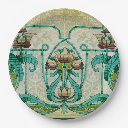 Art Nouveau Art Acanthus Leafs Bouquet Blume Pappteller (Vorderseite)