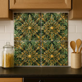Art Nouveau / Art Deco Backsplash Gold Green Fliese