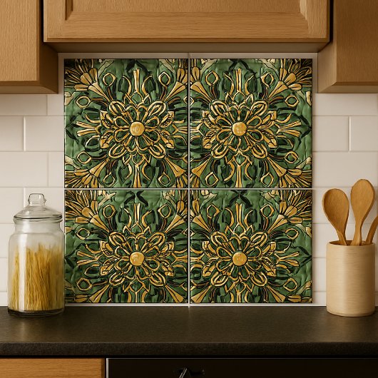 Art Nouveau / Art Deco Backsplash Gold Green Fliese