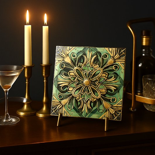 Art Nouveau / Art Deco Backsplash Gold Green Fliese