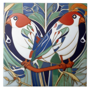Art Nouveau Art Deco Birnen in Red White Blue Gree Fliese