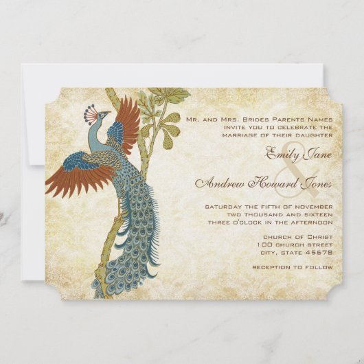 Art Nouveau Art Deco Pfau Vögel Hochzeit Einladung (Vorderseite)