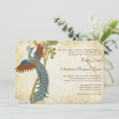 Art Nouveau Art Deco Pfau Vögel Hochzeit Einladung (Stehend Vorderseite)