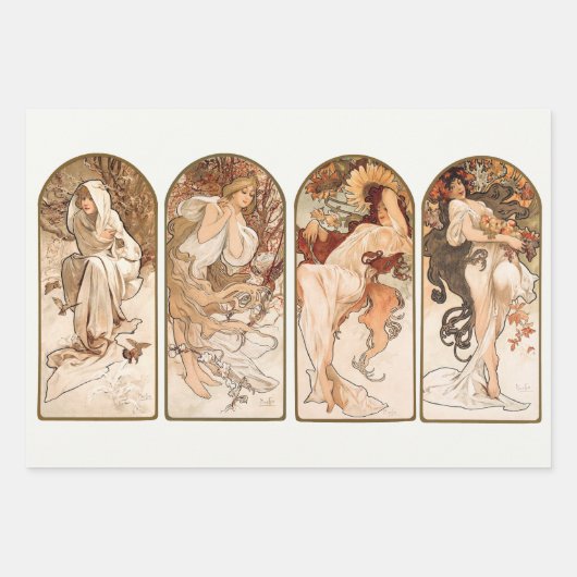 Art Nouveau, Art Deco, Saison, Deco Mucha Geschenkpapier Set (Vorderseite 3)
