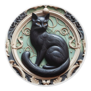Art Nouveau Art Deco Schwarze Katze Keramikknauf