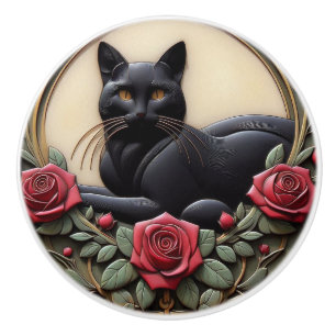 Art Nouveau Art Deco Schwarze Katze Keramikknauf