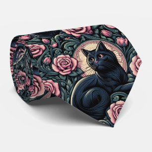 Art Nouveau Art Deco Schwarze Katze mit rosa Rosen Krawatte