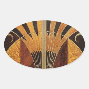 Art Nouveau,Art Deko, Vintag, Holzfarben, schick Ovaler Aufkleber