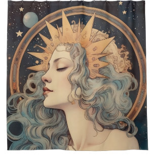 Art Nouveau Art Moon Stars Princess Duschvorhang