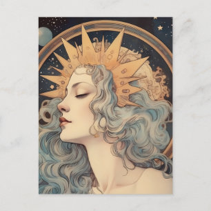 Art Nouveau Art Moon Stars Princess Postkarte