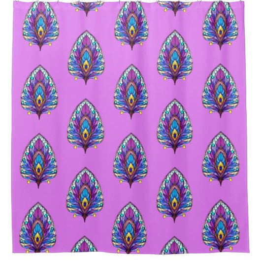 Art Nouveau Art verkleidet Glass Peacock Feather Duschvorhang (Vorderseite)