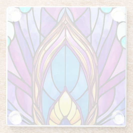 Art Nouveau Art verkleidet Glass Peacock Feather Glasuntersetzer (Rückseite)