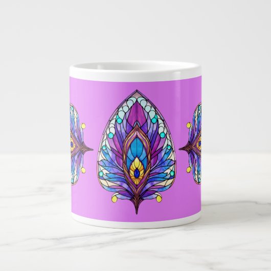 Art Nouveau Art verkleidet Glass Peacock Feather Jumbo-Tasse (Vorderseite)