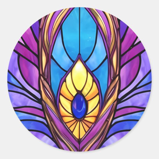 Art Nouveau Art verkleidet Glass Peacock Feather Runder Aufkleber (Vorderseite)
