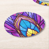 Art Nouveau Art verkleidet Glass Peacock Feather Runder Pappuntersetzer (Angewinkelt)