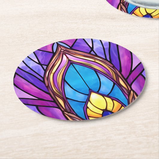 Art Nouveau Art verkleidet Glass Peacock Feather Runder Pappuntersetzer (Angewinkelt)