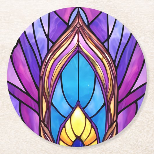 Art Nouveau Art verkleidet Glass Peacock Feather Runder Pappuntersetzer (Vorderseite)