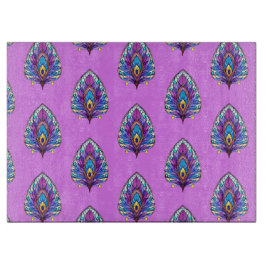 Art Nouveau Art verkleidet Glass Peacock Feather Schneidebrett