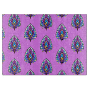 Art Nouveau Art verkleidet Glass Peacock Feather Schneidebrett