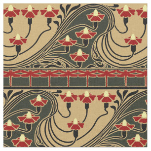 Art Nouveau Arts & Crafts Dragonfly Floral Frieze Stoff