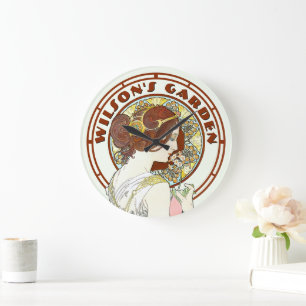 Art Nouveau aus der viktorianischen Ära von Mucha Große Wanduhr