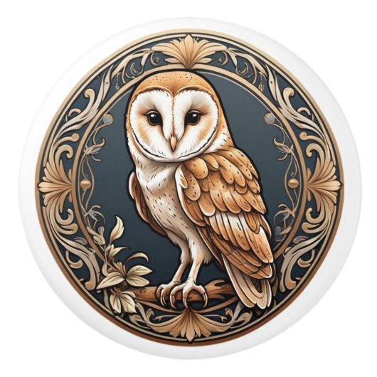 Art Nouveau Barn Owl Keramikknauf (Vorderseite)