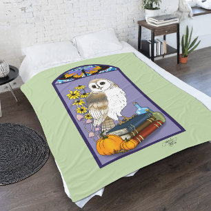 Art Nouveau Barn Owl Pumpkins Bücher Fleecedecke