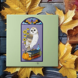 Art Nouveau Barn Owl Pumpkins Bücher Fliese