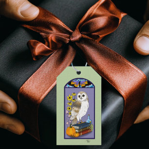 Art Nouveau Barn Owl Pumpkins Bücher Geschenkanhänger
