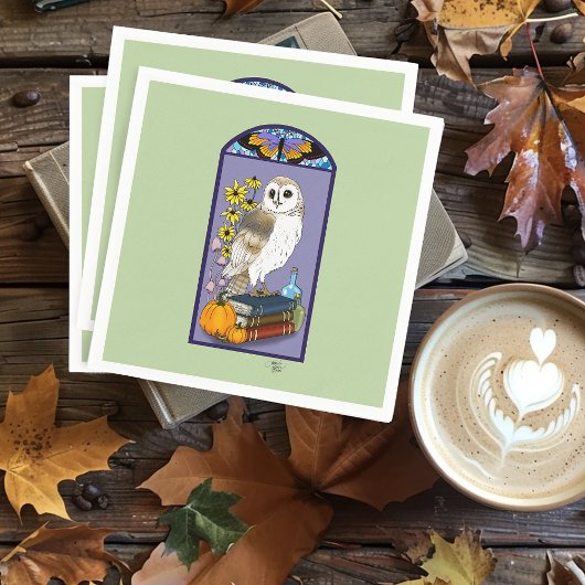 Art Nouveau Barn Owl Pumpkins Bücher Serviette