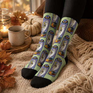 Art Nouveau Barn Owl Pumpkins Bücher Socken