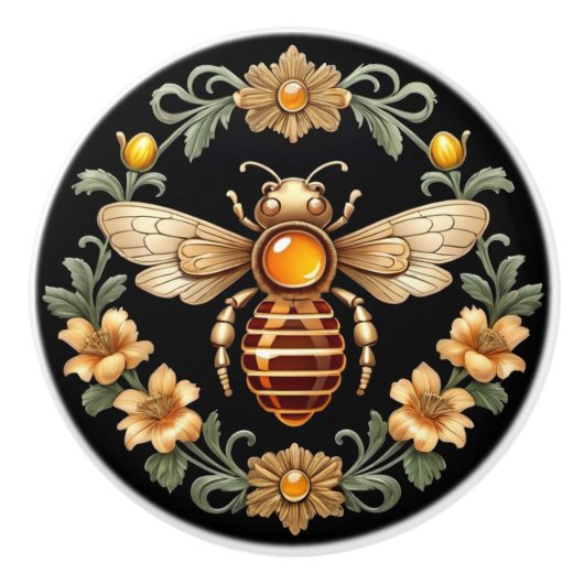Art Nouveau Bee on Black Keramikknauf (Vorderseite)