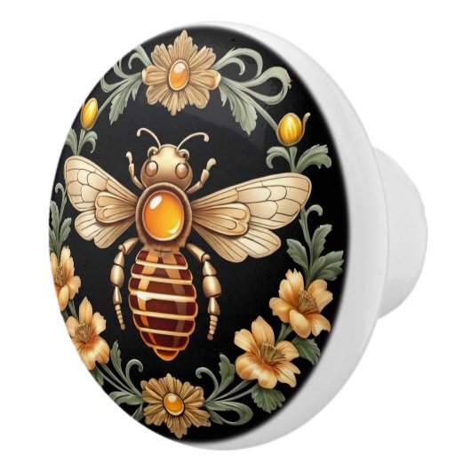 Art Nouveau Bee on Black Keramikknauf (Rechts)