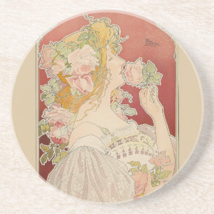 Art Nouveau Belle Époque Dame Rosen Livemont Getränkeuntersetzer