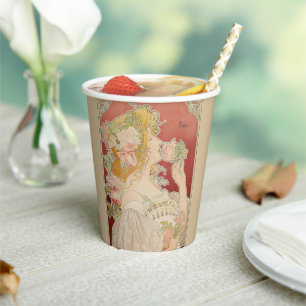 Art Nouveau Belle Époque Dame Rosen Livemont Pappbecher
