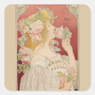 Art Nouveau Belle Époque Dame Rosen Livemont Quadratischer Aufkleber