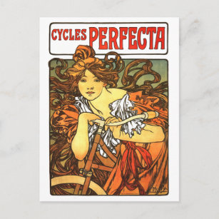 Art Nouveau Bicycle Mucha Art Collection Postkarte