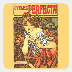Art Nouveau Bicycle Mucha Art Collection Quadratischer Aufkleber