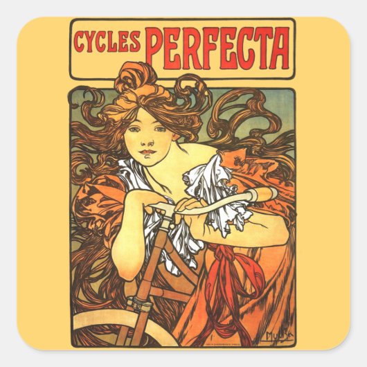 Art Nouveau Bicycle Mucha Art Collection Quadratischer Aufkleber (Vorderseite)