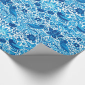 Art Nouveau Bird and Blume Tapestes, Blue & White Geschenkpapier (Ecke)