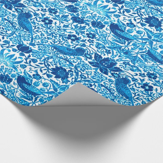 Art Nouveau Bird and Blume Tapestes, Blue & White Geschenkpapier (Ecke)