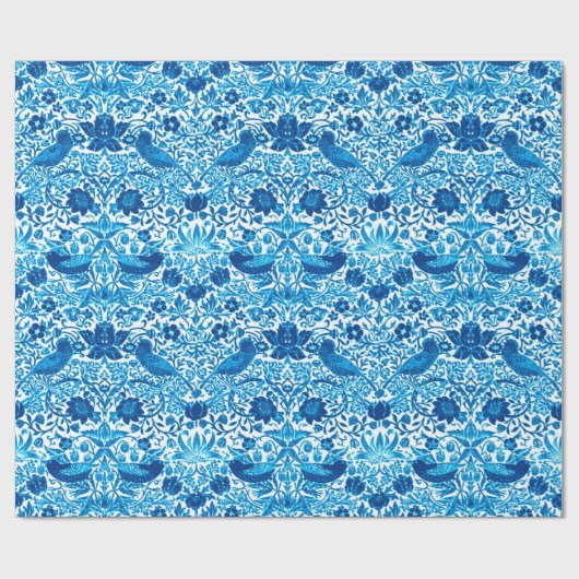 Art Nouveau Bird and Blume Tapestes, Blue & White Geschenkpapier (Flach)