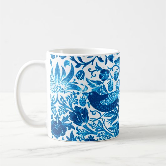 Art Nouveau Bird and Blume Tapestes, Blue & White Kaffeetasse (Links)