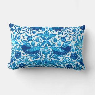 Art Nouveau Bird and Blume Tapestes, Blue & White Lendenkissen