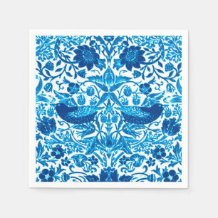 Art Nouveau Bird and Blume Tapestes, Blue & White Serviette