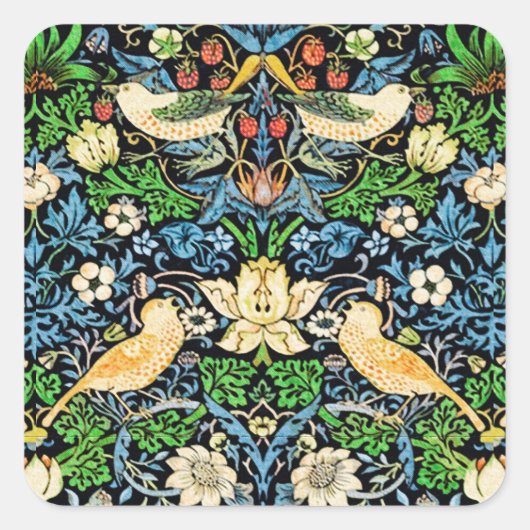 Art Nouveau Bird and Blume TapestPattern Quadratischer Aufkleber (Vorderseite)