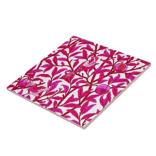 Art Nouveau Bird and Pomegranate, Fuchsia Pink Fliese (Seite)
